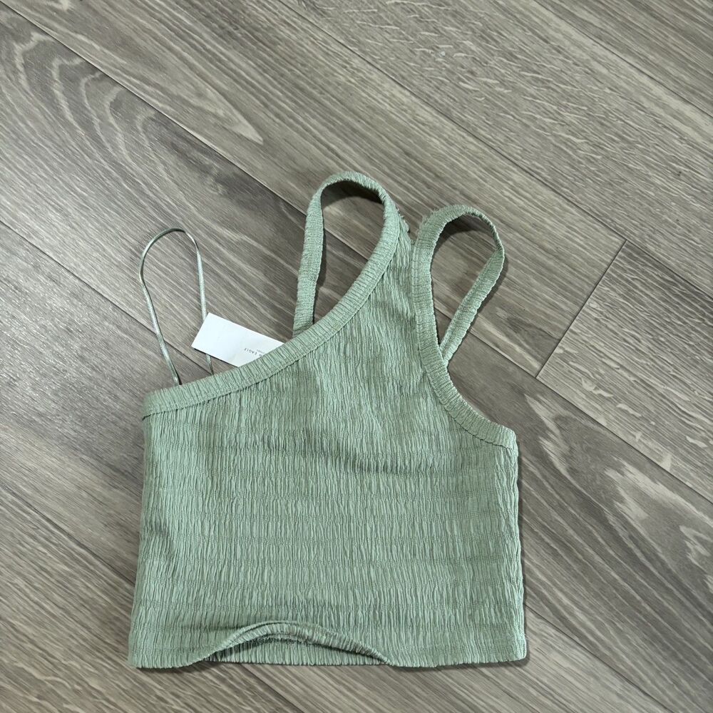 Flaw- Nwt American Eagle Sage Green Textured Strappy Crop Top XS